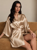 [Champagner Gold] SilkSilky-DE 3/4 Sleeve Damen Morgenmantel 005