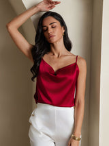 [Rotwein] SilkSilky-DE Spaghetti Strap Cowl Neck Cami Top 007