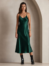 [Dunkelgrün] SilkSilky-DE Sleeveless V Neck Kleider 003