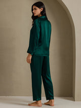 [Dunkelgrün] SilkSilky-DE Long Sleeve Notch-Kragen Damen Pyjamas 002