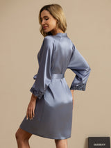 [Hellblau] SilkSilky-DE 3/4 Sleeve Damen Morgenmantel 002