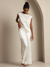 [Weiß] SilkSilky-DE Cap Sleeve Round Neck T-Shirt 008