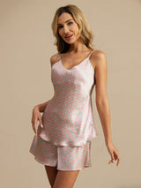 [Rosa Herz Geo] SilkSilky-DE 19Momme Spaghettiträger V Ausschnitt Camisole-Set 004