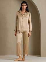 [Champagner Gold] SilkSilky-DE Long Sleeve Notch-Kragen Damen Pyjamas 003