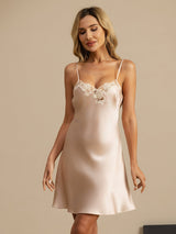 [Rosa] SilkSilky-DE Sleeveless V Neck Nachthemden 003