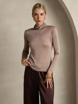 [Khaki] SilkSilky-DE Langärmelig Rollkragen T-Shirt 001