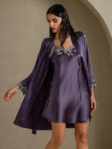 [Lilagrau] SilkSilky-DE 3/4 Sleeve V Neck Nachthemd&Morgenmantel Set 001