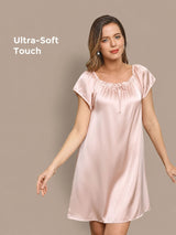 [Hellrosa] SilkSilky-DE Cap Sleeve Square Neck Nachthemden 001