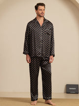 [Schwarze Kette] SilkSilky-DE Long Sleeve Notch-Kragen Herren Pyjamas 006
