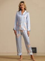[Hellblau] SilkSilky-DE Long Sleeve Notch-Kragen Damen Pyjamas 001
