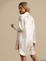 [Weiß] SilkSilky-DE 19Momme Langärmelig Notch-Kragen Schlafhemd 002