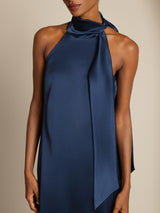 [Dunkelblau] SilkSilky-DE Sleeveless Tie Neck Kleider 005