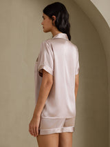 [Schatten Grau] SilkSilky-DE Short Sleeve Notch-Kragen Damen Pyjamas 002