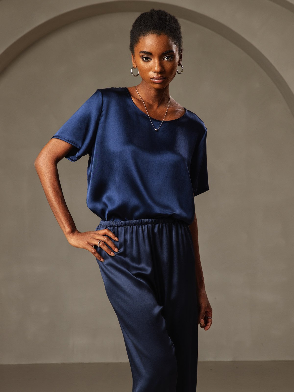 [Dunkelblau] SilkSilky-DE Kurzärmelig T-Shirt 003