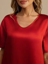 [Rotwein] SilkSilky-DE Half Sleeve V Neck Nachthemden 005