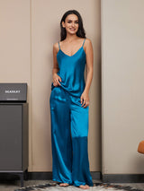 [König Blau] SilkSilky-DE Spaghettiträger V Ausschnitt Camisole-Set 003