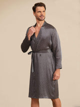 [Schwarzer Ginkgo] SilkSilky-DE Long Sleeve V Neck Herren Morgenmantel 004