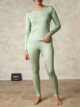 [Grün] SilkSilky-DE Langärmelig Rundhalsausschnitt Damen Lange Unterwäsche 003