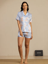 [Hellblau] SilkSilky-DE Short Sleeve Notch-Kragen Damen Pyjamas 007