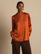 [Karamell] SilkSilky-DE 19Momme Langärmelig Stehkragen Bluse 001