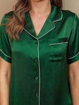 [Grün] SilkSilky-DE Short Sleeve Notch-Kragen Damen Pyjamas 004
