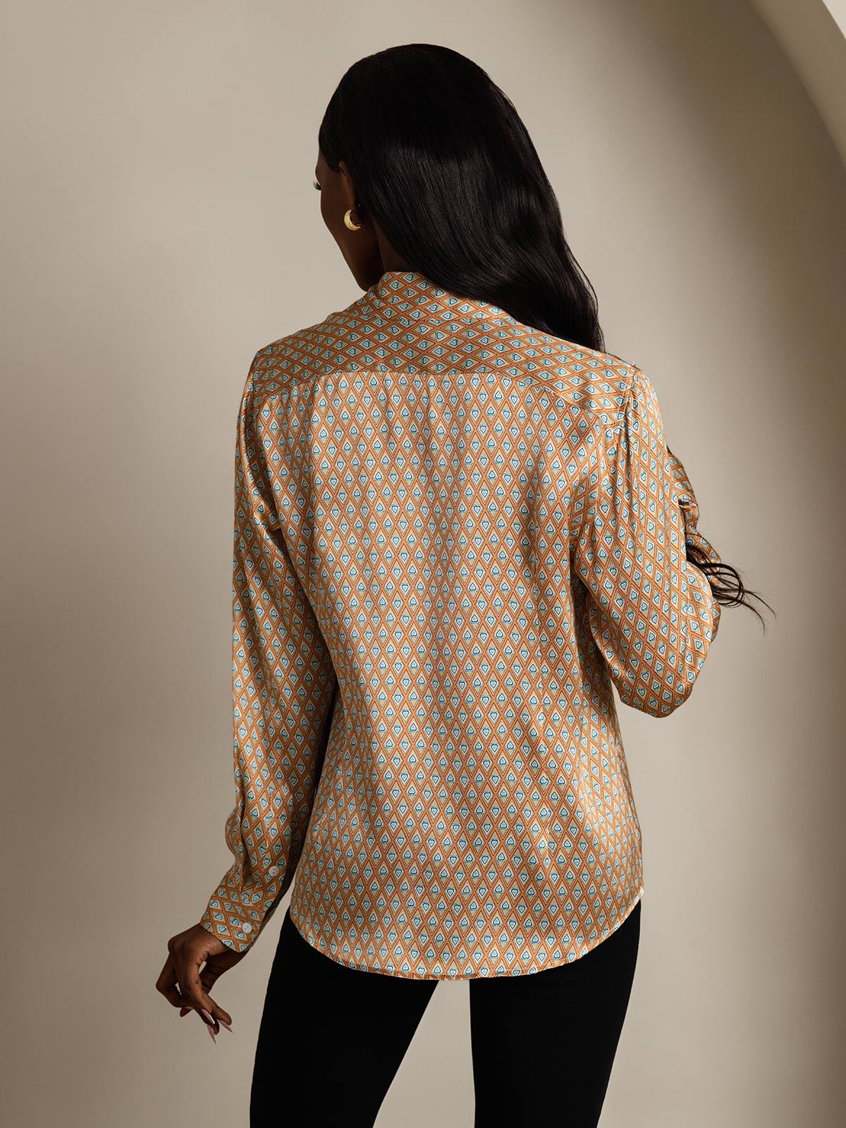 [Floral] SilkSilky-DE Long Sleeve Lapel Collar Damenhemd 002
