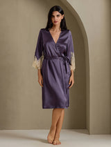 [Lilagrau] SilkSilky-DE 3/4 Sleeve Damen Morgenmantel 001