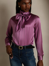 [Dunkelviolett] SilkSilky-DE Long Sleeve High Neck Bluse 003