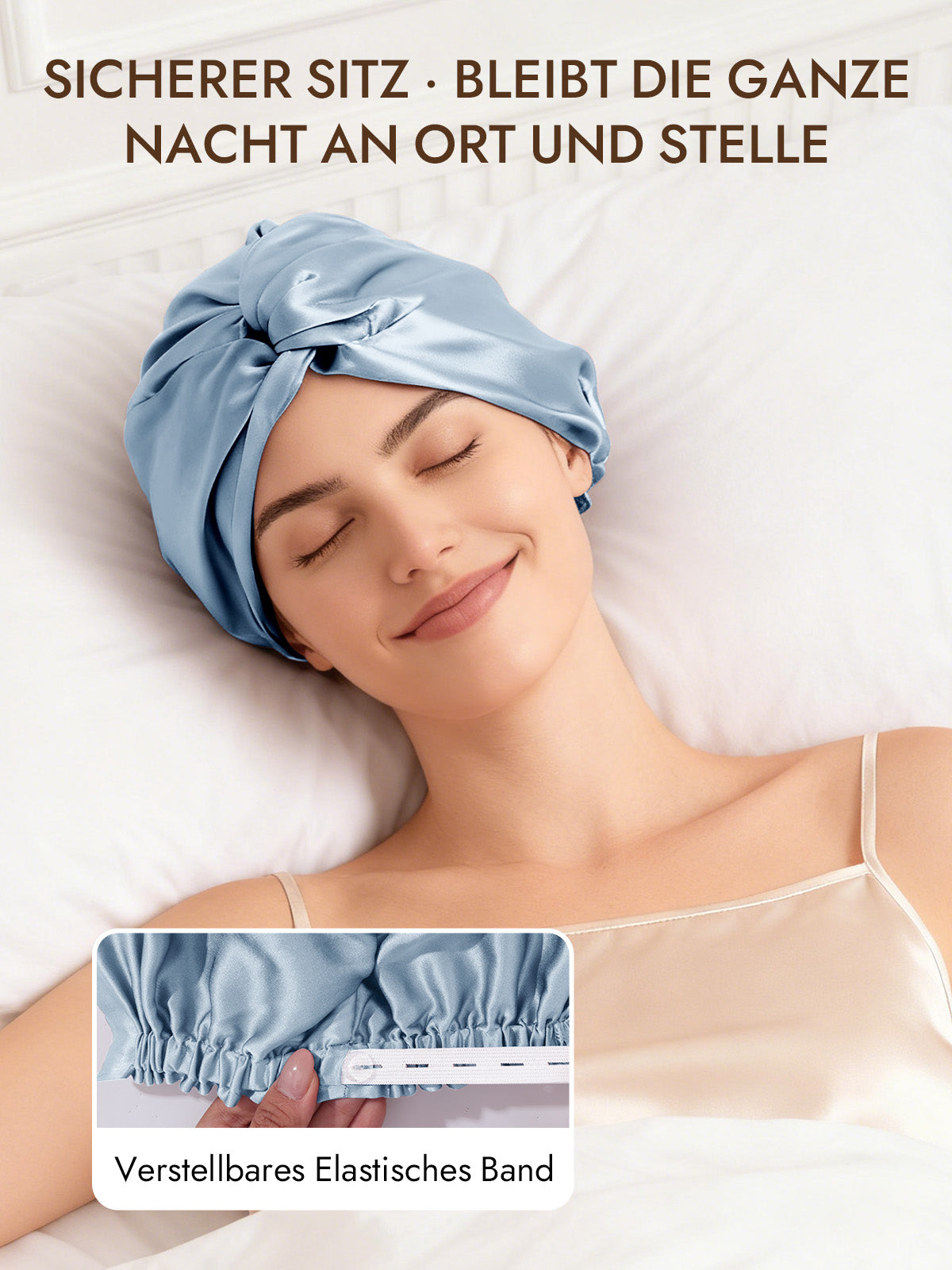 [Stahlblau] SilkSilky-DE 22Momme Reine Seide Sleep Cap 004