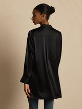 [Schwarz] SilkSilky-DE 19Momme Langärmelig Stehkragen Bluse 002