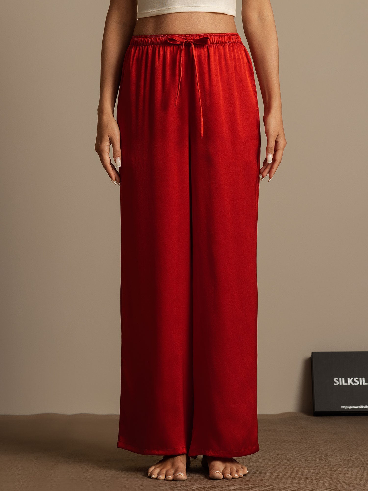 [Rotwein] SilkSilky-DE Reine Seide Womens Pants 005,