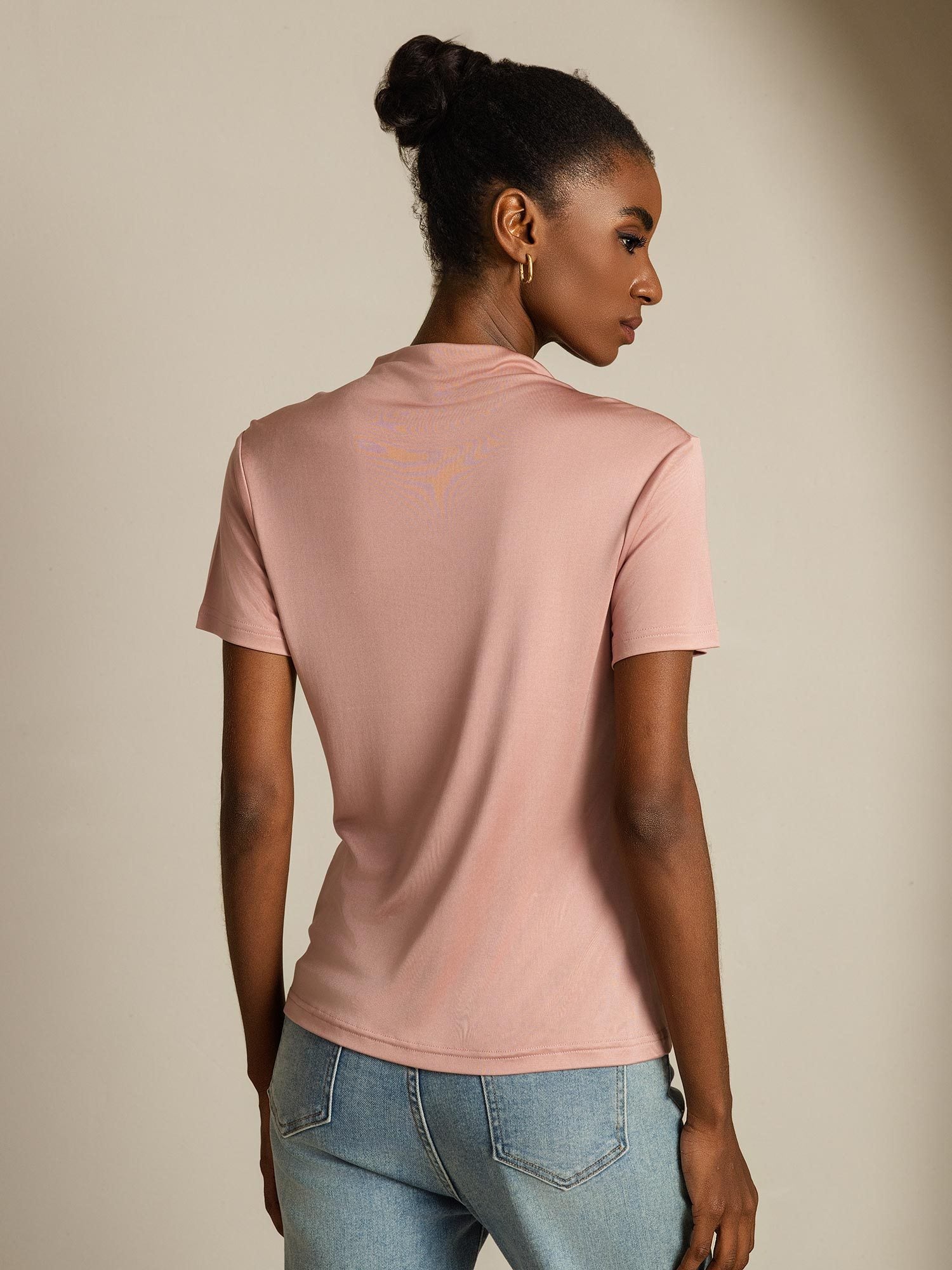 [Rosa] SilkSilky-DE Reine Seide Umlegekragen T-Shirt 002
