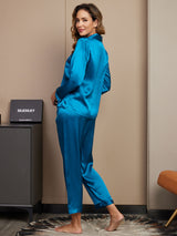 [König Blau] SilkSilky-DE Long Sleeve Notch-Kragen Damen Pyjamas 002