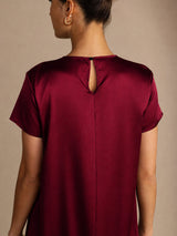 [Dunkelrot] SilkSilky-DE Short Sleeve Crew Neck Kleider 003