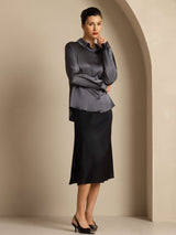 [Dunkelgrau] SilkSilky-DE Long Sleeve Lapel Collar Damenhemd 001
