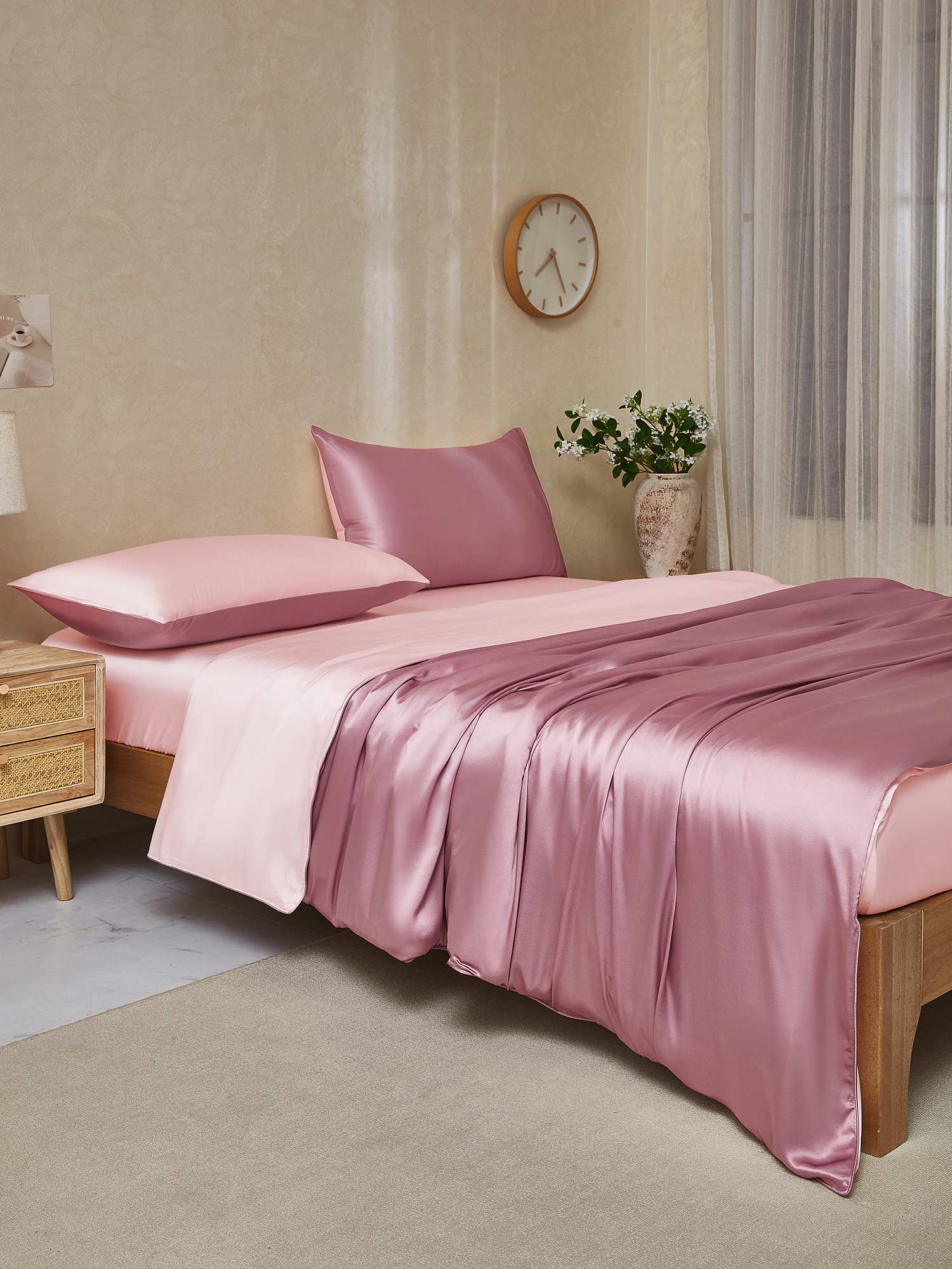 [BlassesMauve+Hellrosa] SilkSilky-DE 19Momme Reine Seide Bedding Set 003,