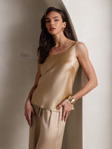 [Champagner] SilkSilky-DE Ärmellos Eckiger Ausschnitt Camisole-Set 008