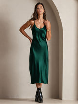 [Dunkelgrün] SilkSilky-DE Sleeveless V Neck Kleider 001
