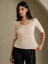 [Beige] SilkSilky-DE Half Sleeve T-Shirt 006