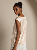 [Beige] SilkSilky-DE Cap Sleeve Round Neck T-Shirt 007