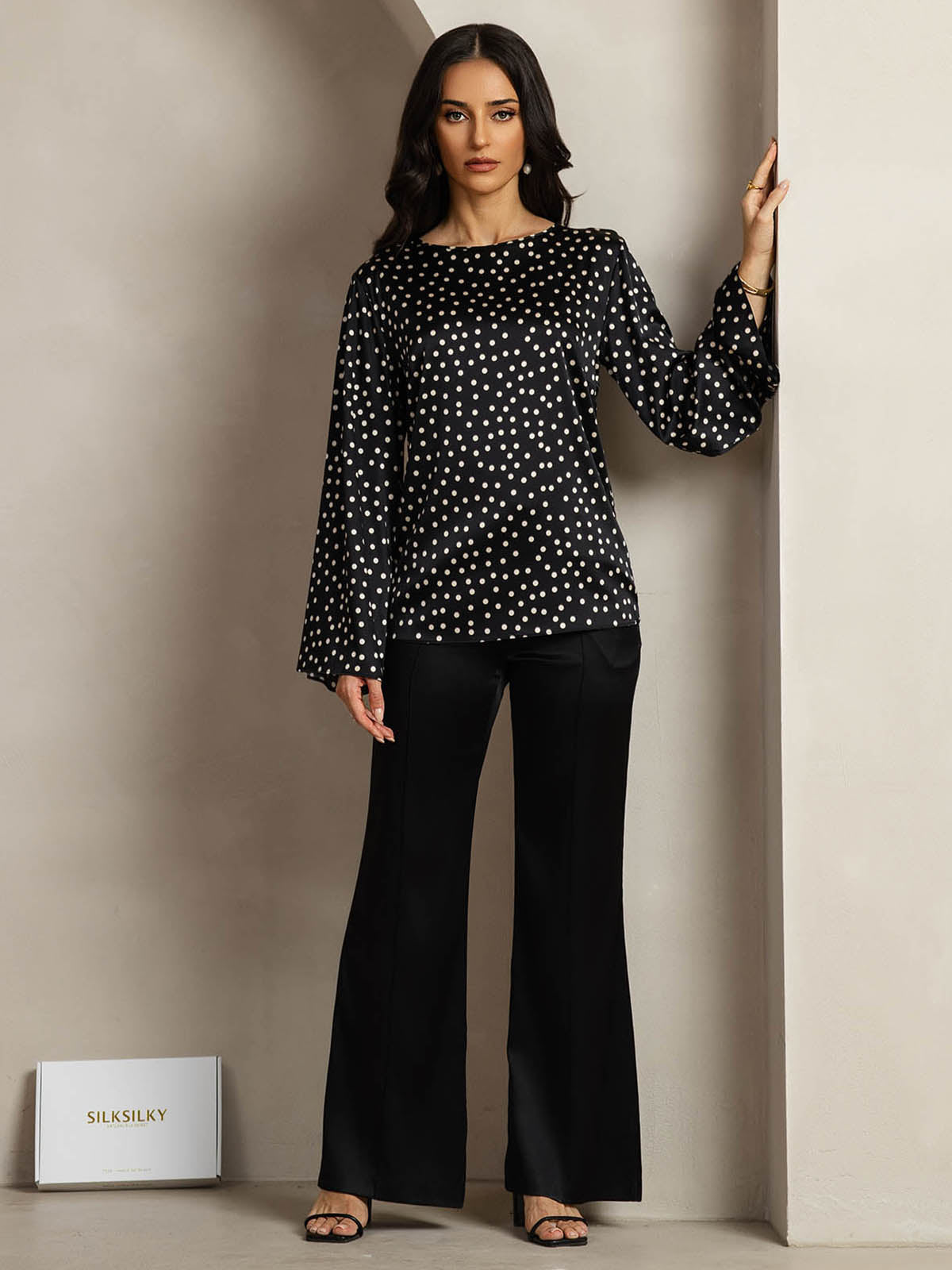 [Punktmuster] SilkSilky-DE 19Momme Seide Womens T-Shirt 003