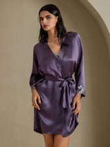 [Lilagrau] SilkSilky-DE 3/4 Sleeve Damen Morgenmantel 003