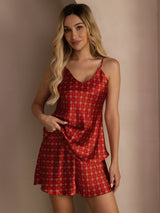 [Weinrot Kette] SilkSilky-DE Sleeveless V Neck Camisole-Set 005