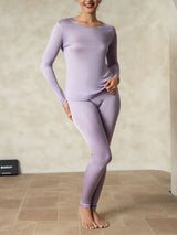 [Violett] SilkSilky-DE Langärmelig Rundhalsausschnitt Damen Lange Unterwäsche 003