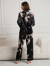 [Schwarz] SilkSilky-DE Long Sleeve Notch-Kragen Damen Pyjamas 002