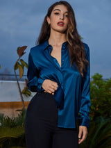 [König Blau] SilkSilky-DE Long Sleeve Lapel Collar Damenhemd 006