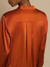 [Karamell] SilkSilky-DE 19Momme Langärmelig Stehkragen Bluse 004
