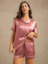 [Blasses Mauve] SilkSilky-DE Short Sleeve Notch-Kragen Damen Pyjamas 004