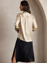 [Champagner] SilkSilky-DE 19Momme Langärmelig Schluppenkragen Bluse 002