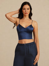 [Dunkelblau] SilkSilky-DE Spaghetti Strap V Neck Cami Top 001
